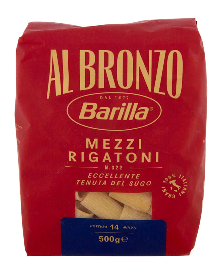 Barilla Bronze Mezzi Rigatoni 500g italiensk bronsvalsad pasta