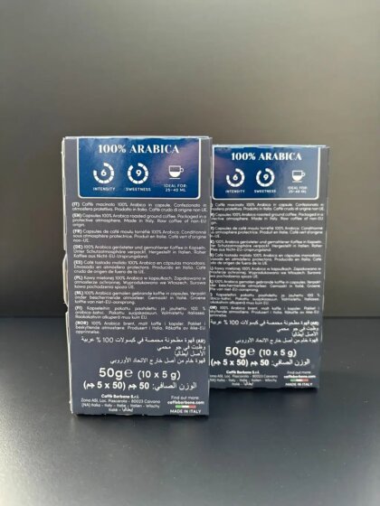 Caffè Borbone 100% Arabica kaffekapslar baksida med information - 20 kapslar, 2-pack