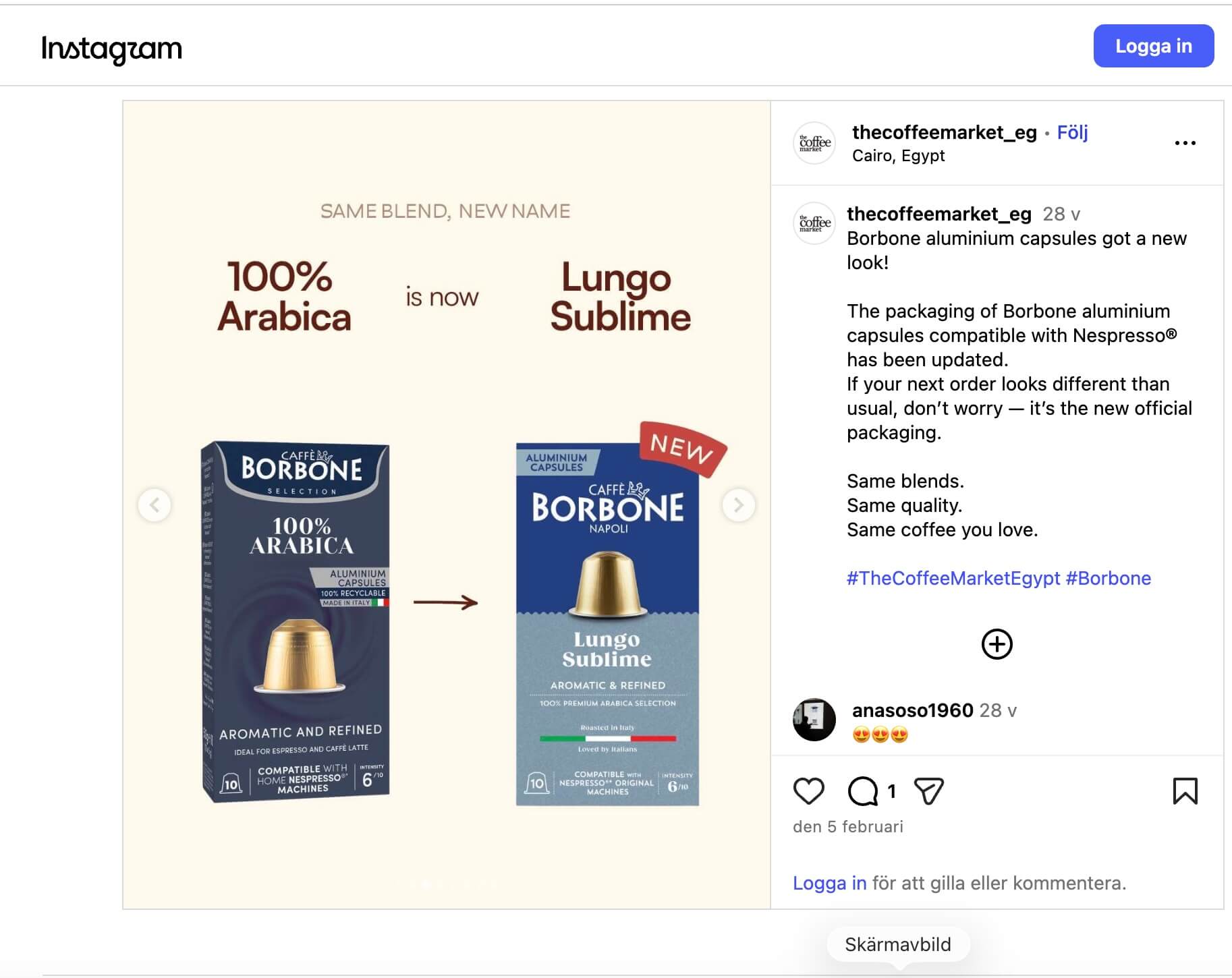 Nytt utseende, samma fantastiska kaffe: Caffè Borbone 100% Arabica blir Lungo Sublime!